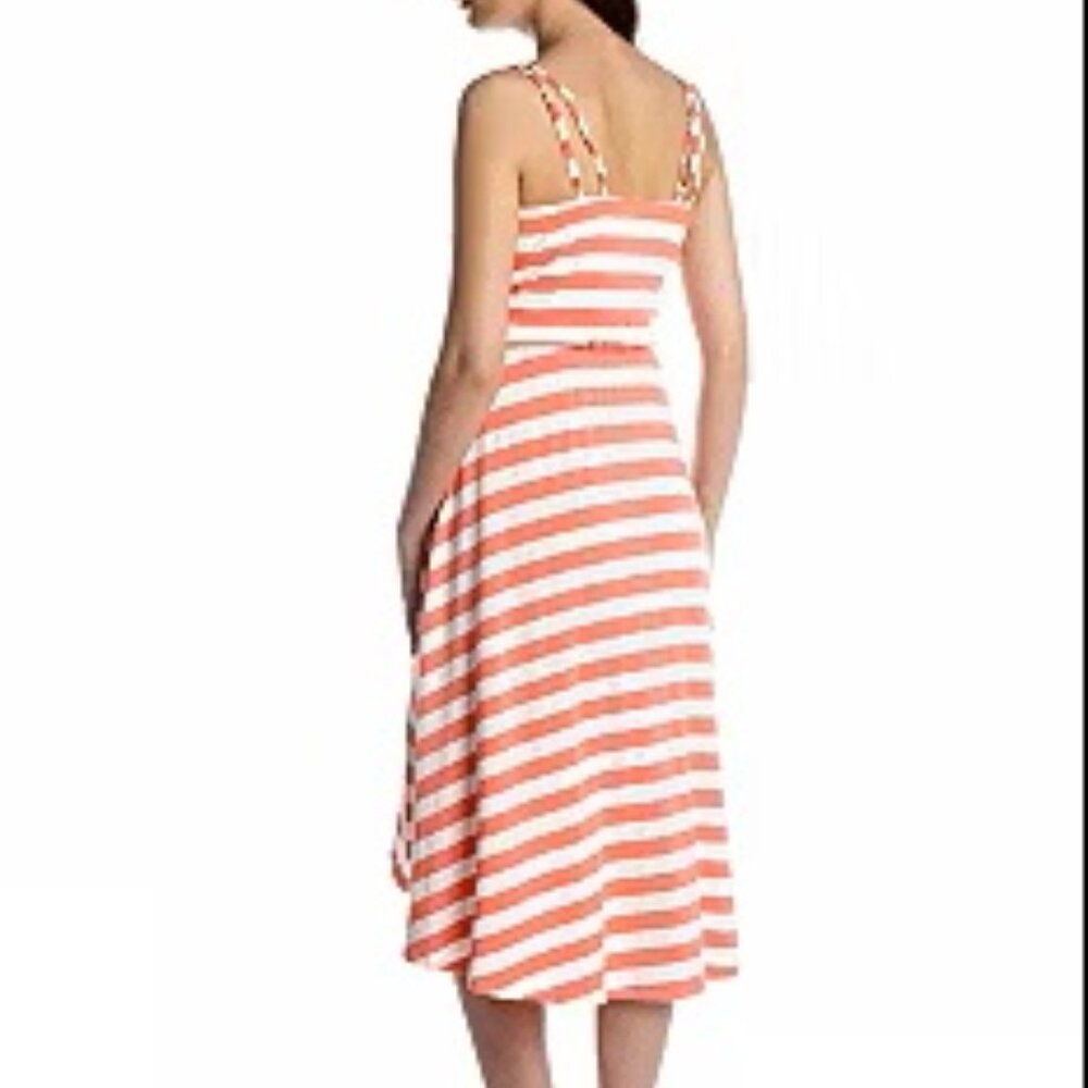 VINCE CAMUTO Peach & White Faux-Wrap Hi-Low V-Neck Dress  NWT $118.00 - Picture 2 of 5